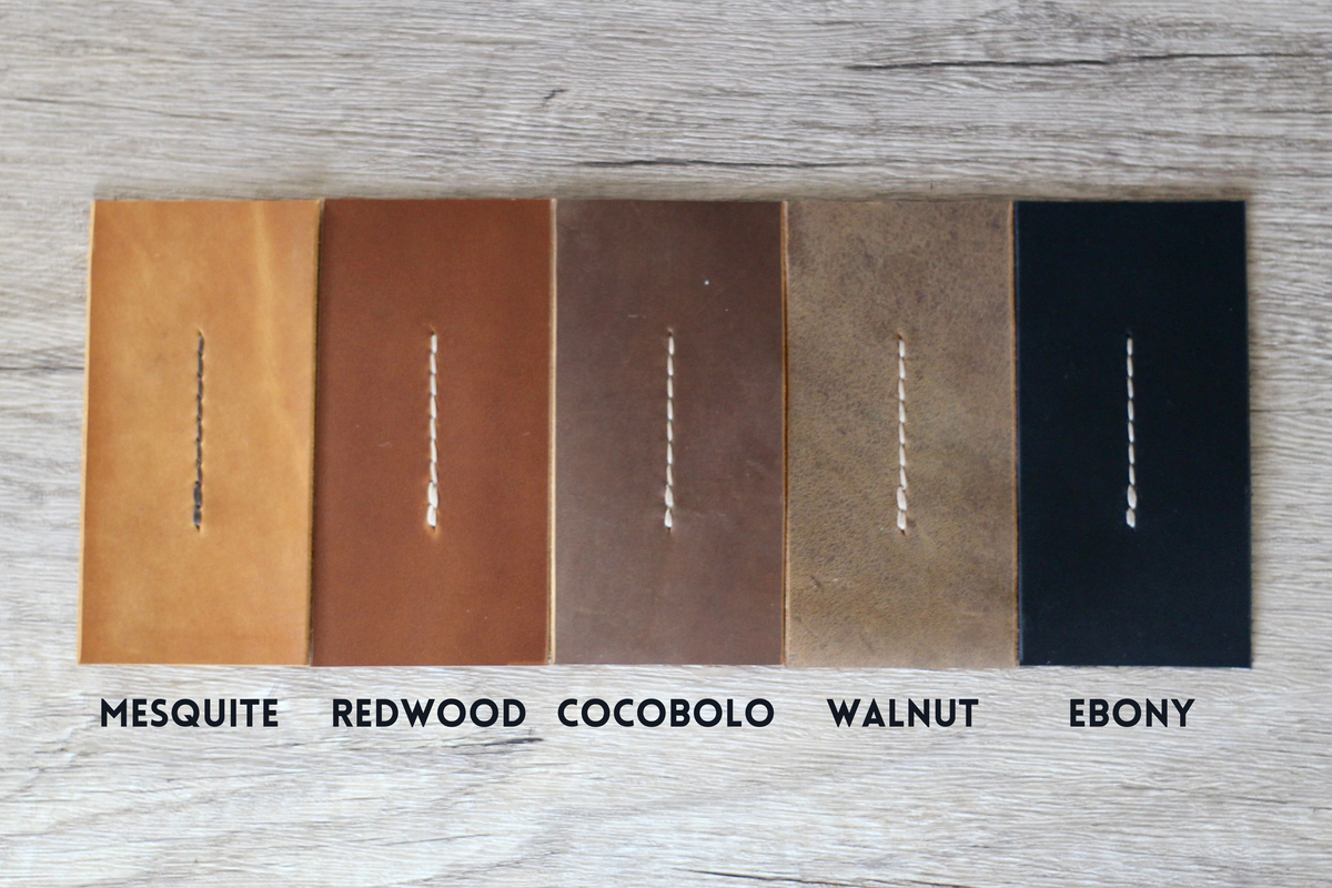 Leather Glasses Case color options: Mesquite, Redwood, Cocobolo, Walnut, Ebony