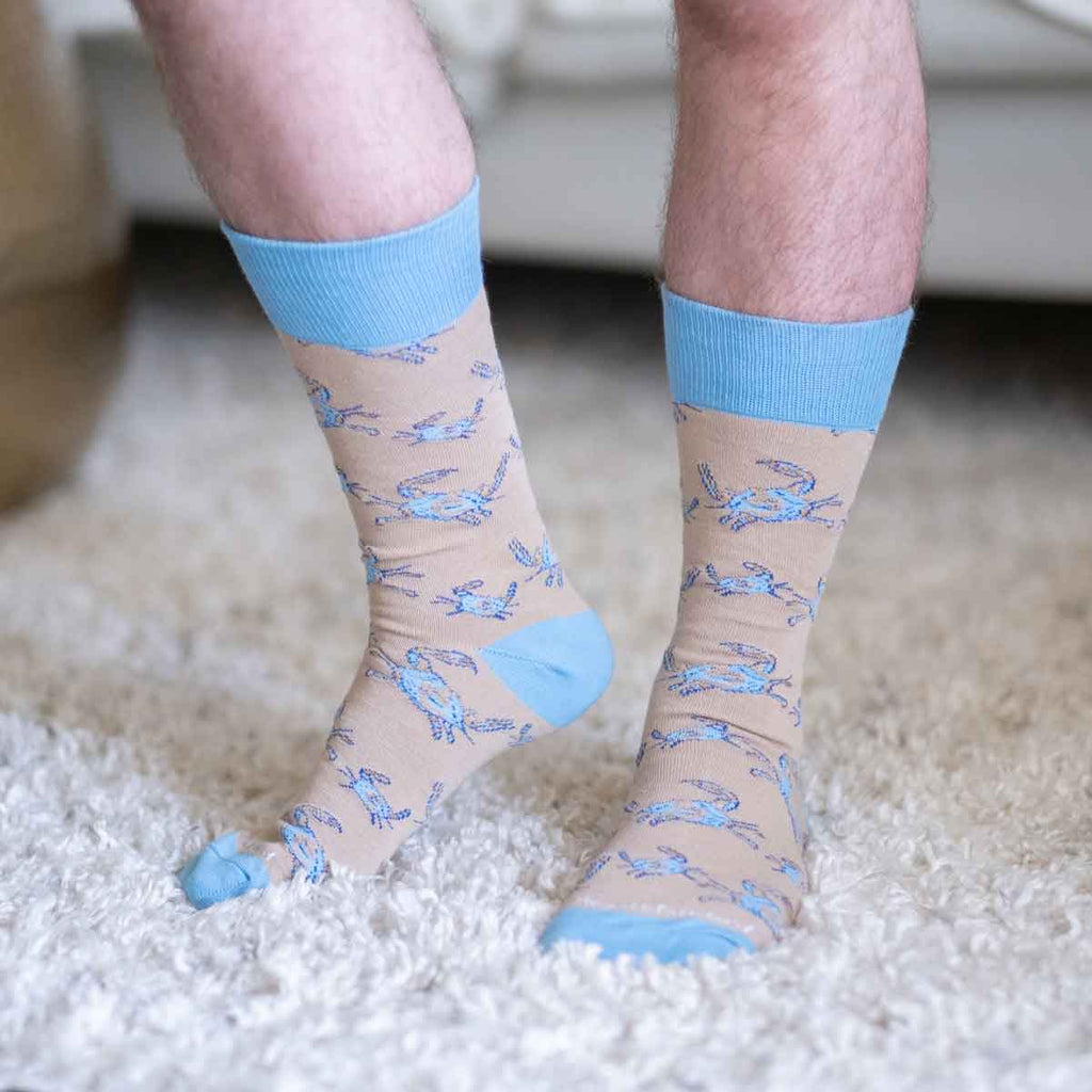 Men's Crab Socks Tan/Blue/ One Size