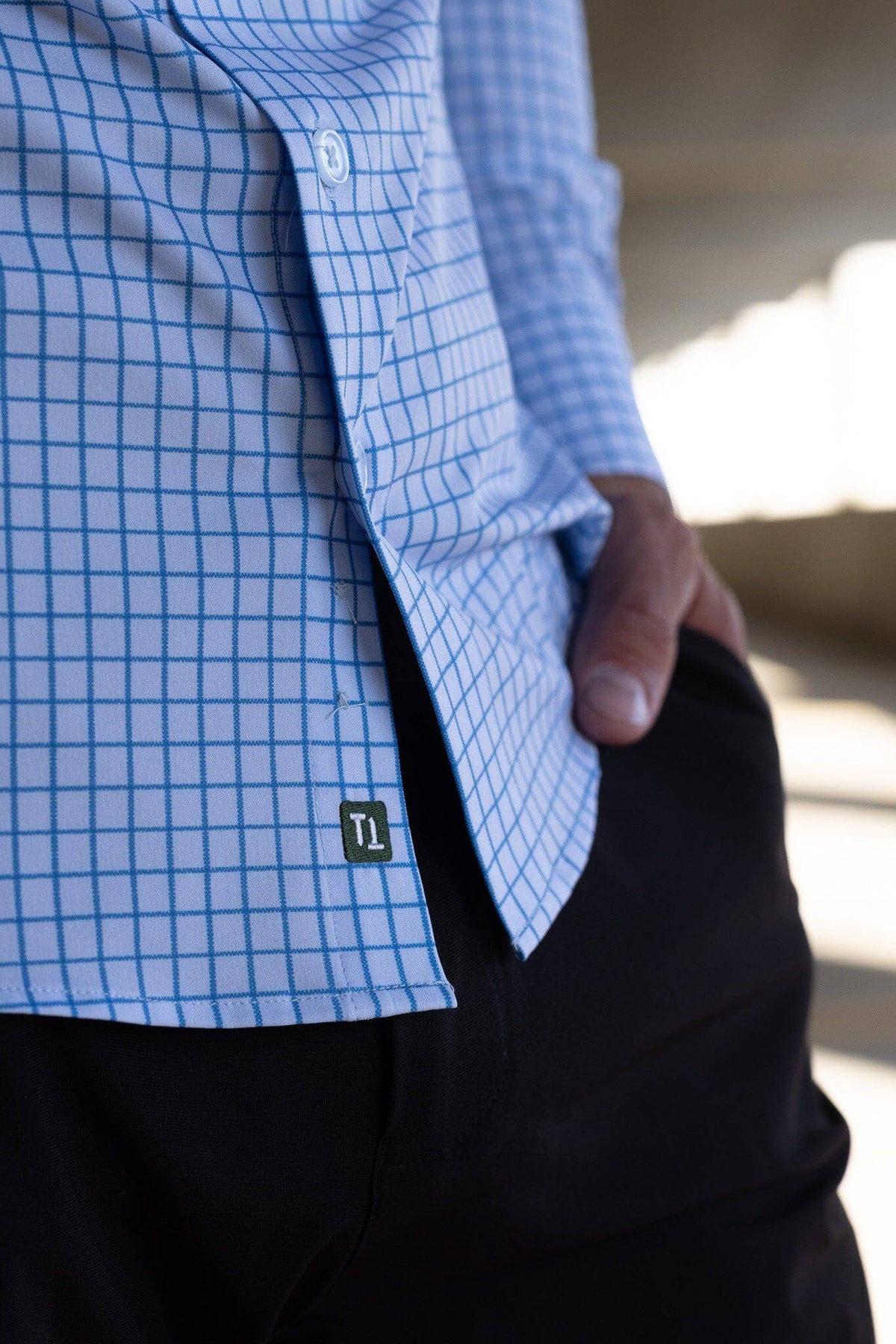 Hustle Sport Shirt - Long Sleeve - Double Blue Mini Grid, view 6