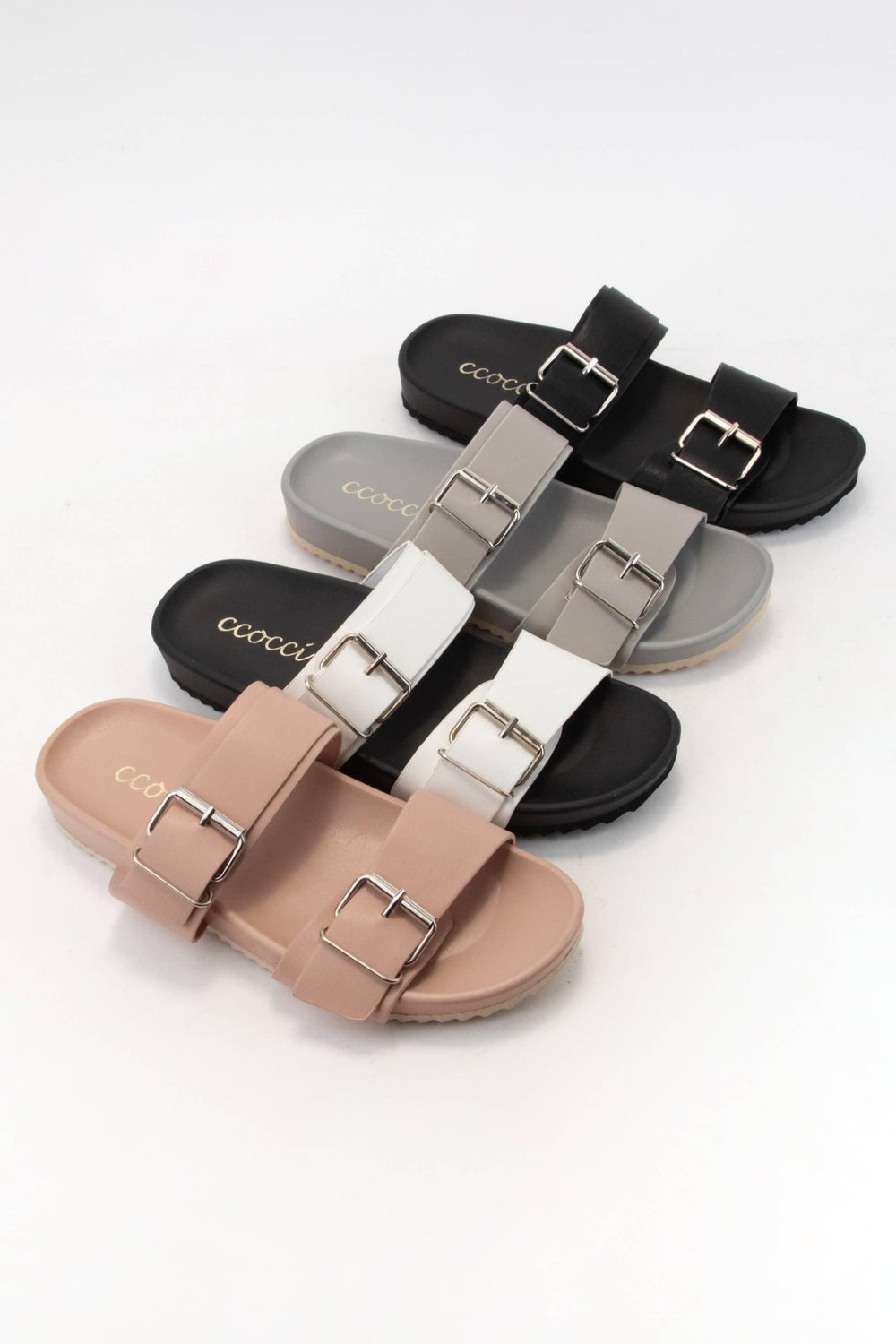 Double Buckle Strap Slide Sandal - Rust & Refined
