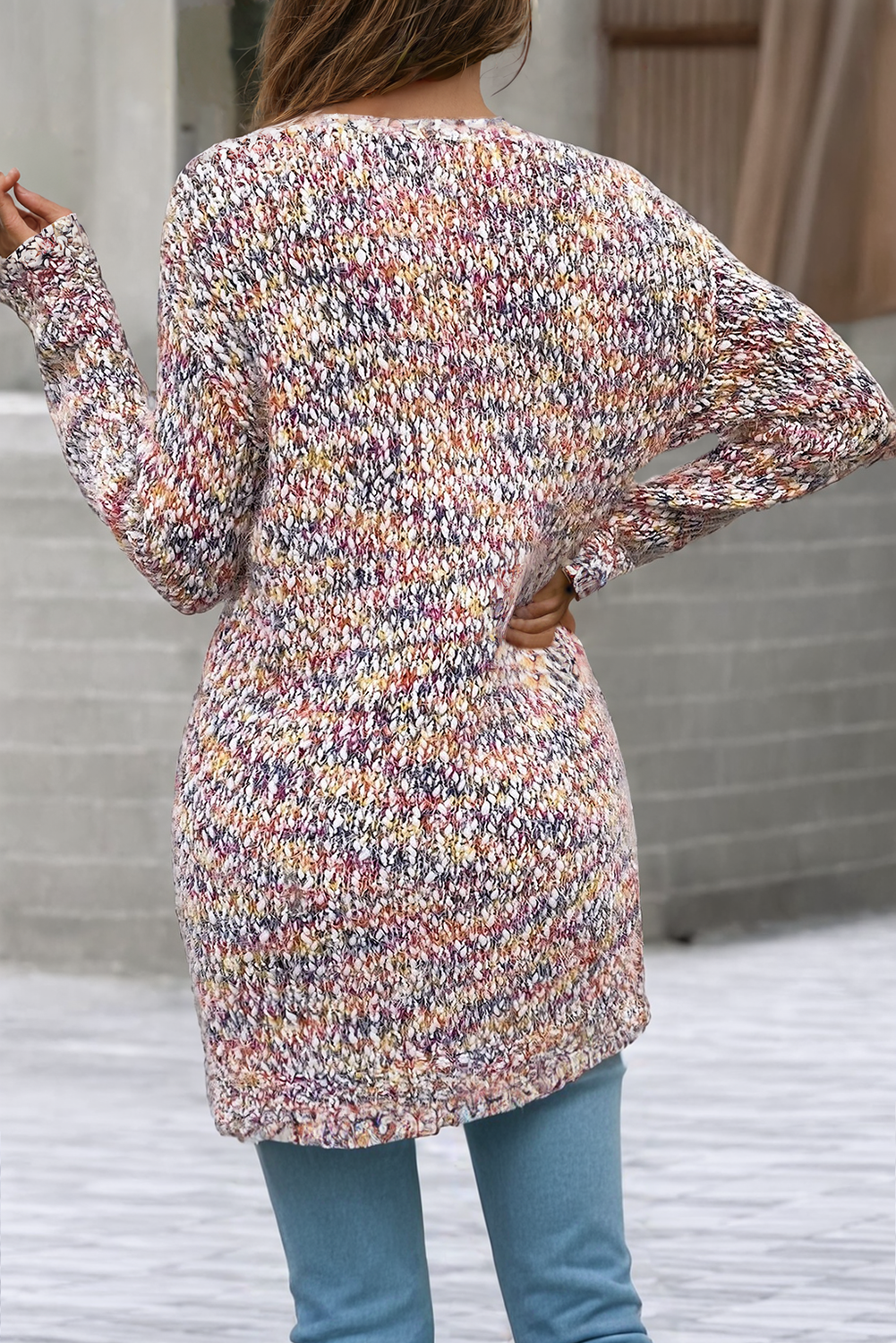 Multicolor Open Front Knit Cardigan, view 2