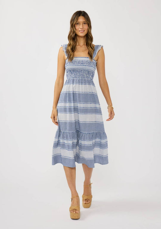 Stripe Smocked Midi Dress with Pockets
