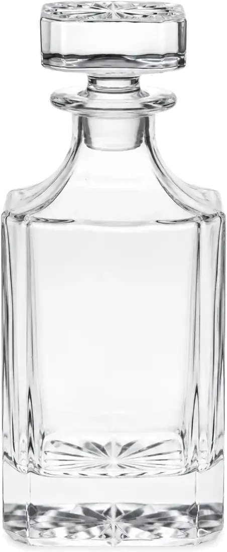 Square glass decanter with crystal stopper, front view
