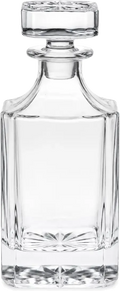 Square glass decanter with crystal stopper, front view