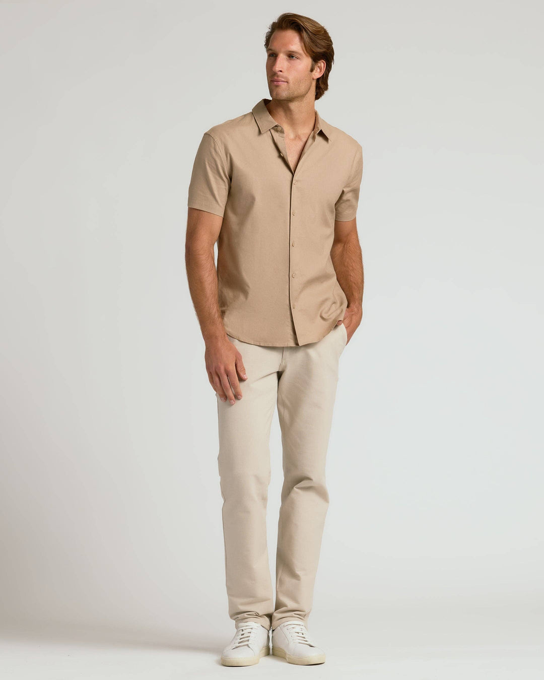 Dusty Taupe Short Sleeve Linen Shirt