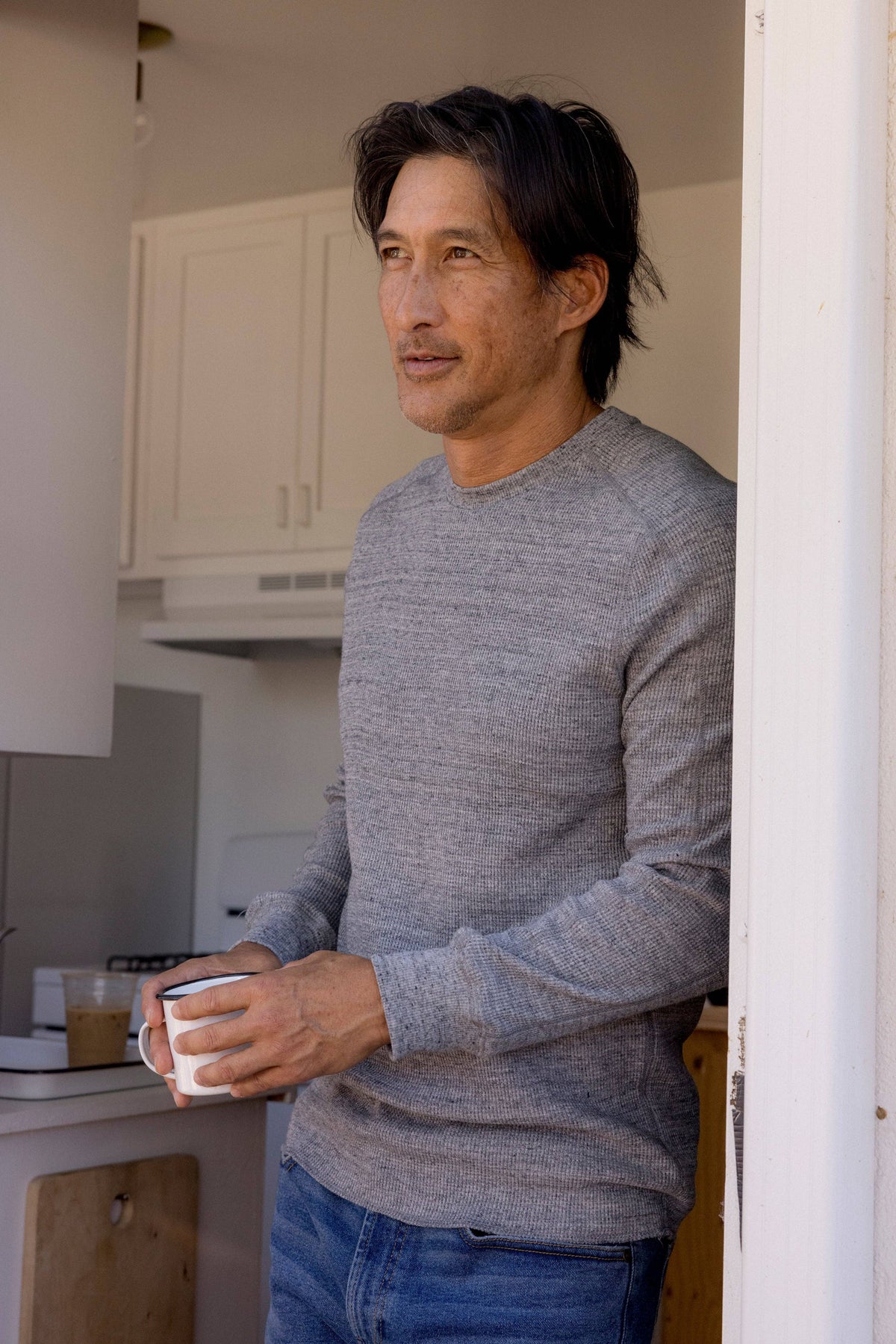New Spencer Waffle Crew - Gray Marl, view 5