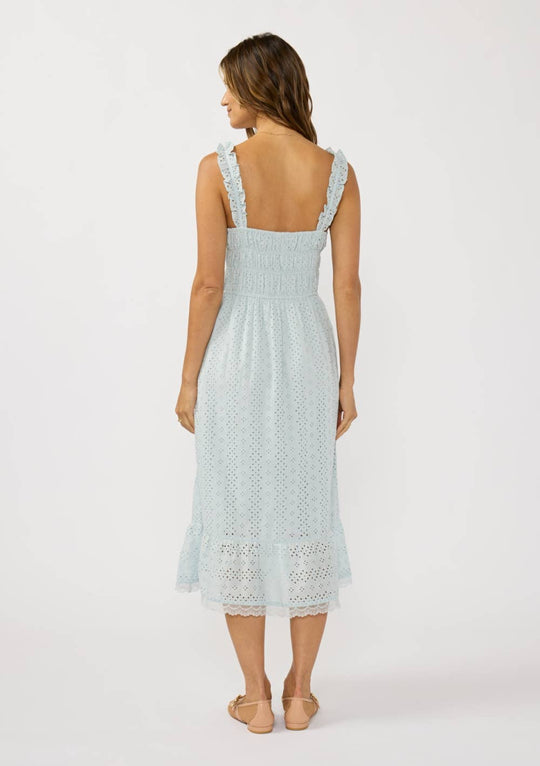 Smocked Bust Floral Eyelet Midi Dress