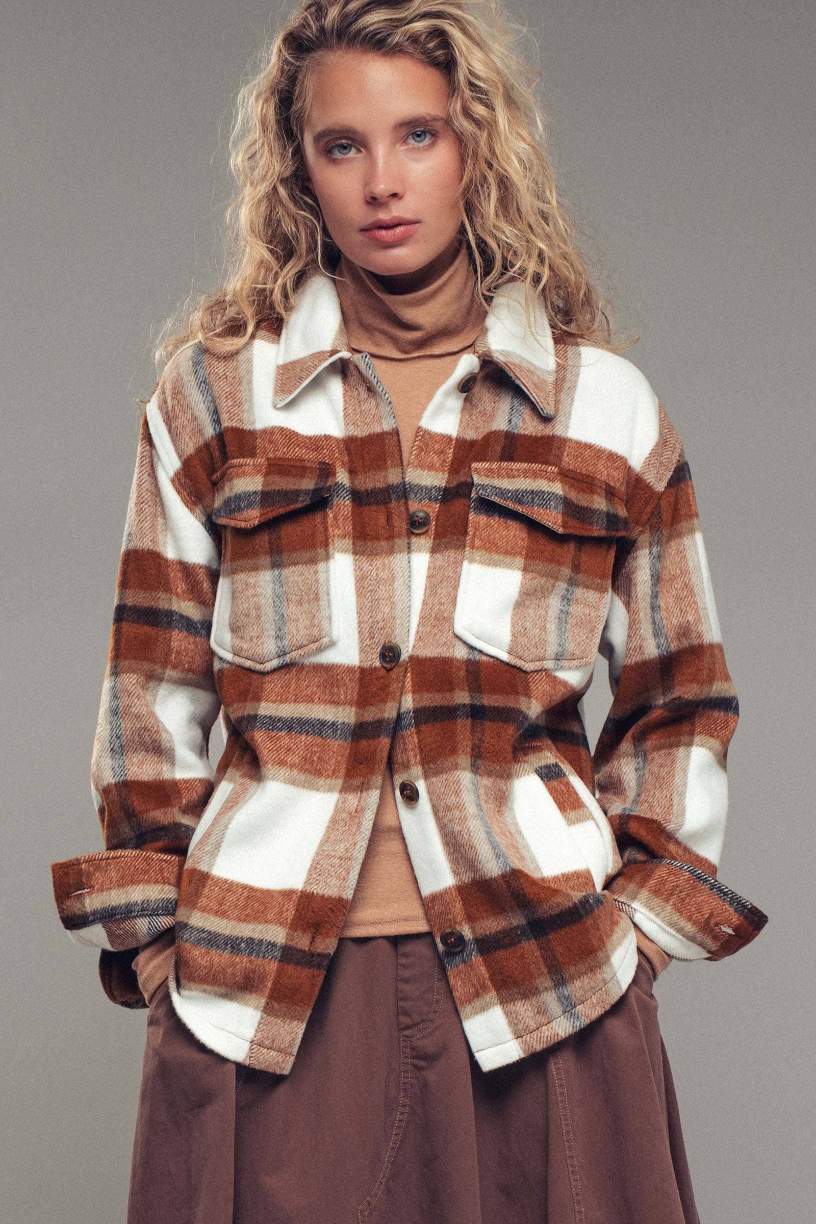 Plaid Button-Down Jacket – Rust & Refined
