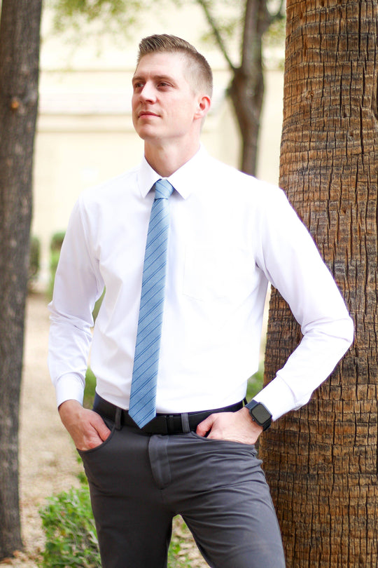 Drip – Textured Dusty Blue Striped Tie