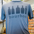 Bourbon Bottles Tee in blue on mannequin