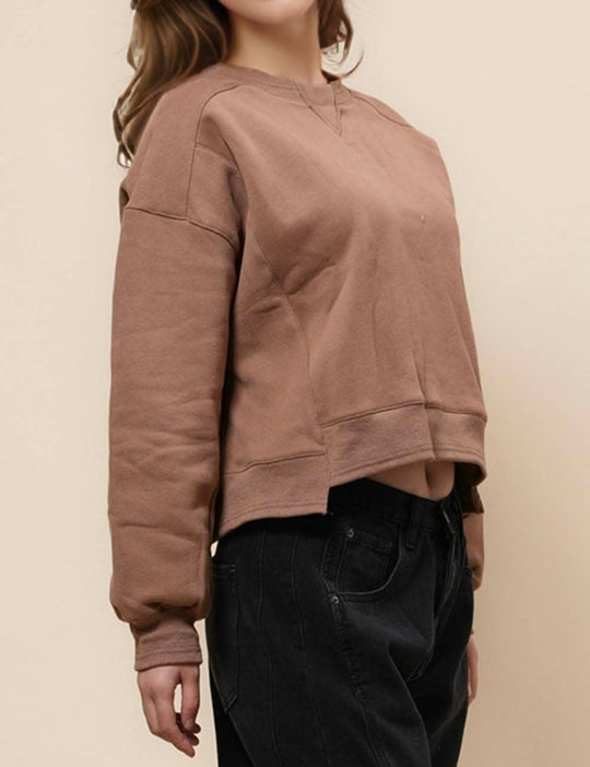 Ladies Solid Color Cropped Pullover