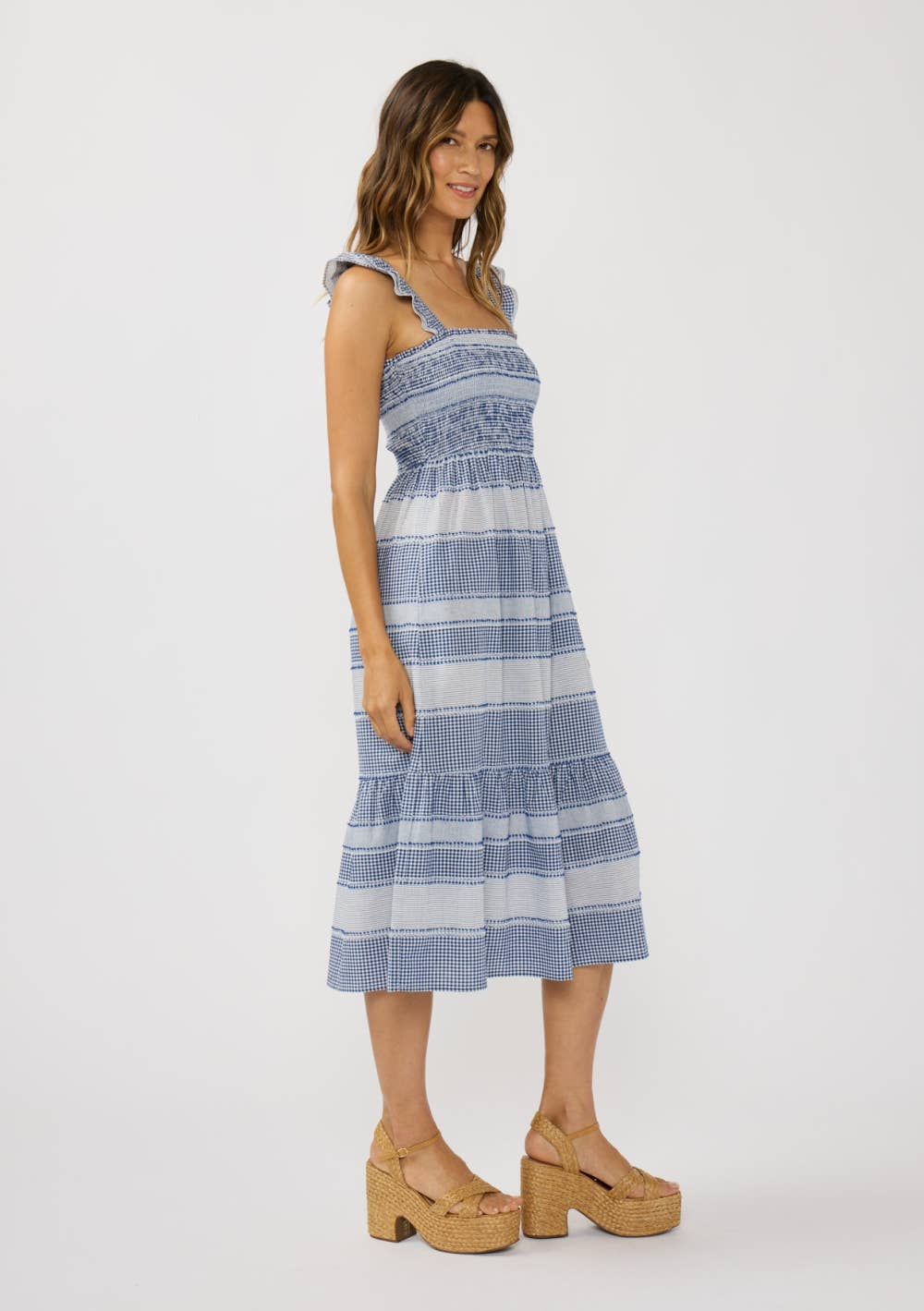 Stripe Smocked Midi Dress with Pockets