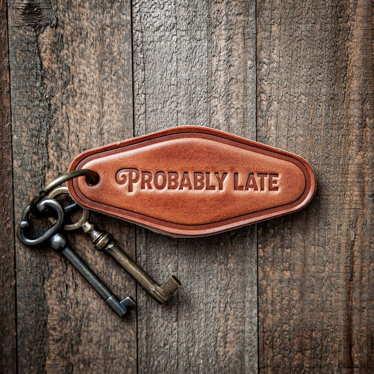 Probably Late Leather Keychain Motel Style