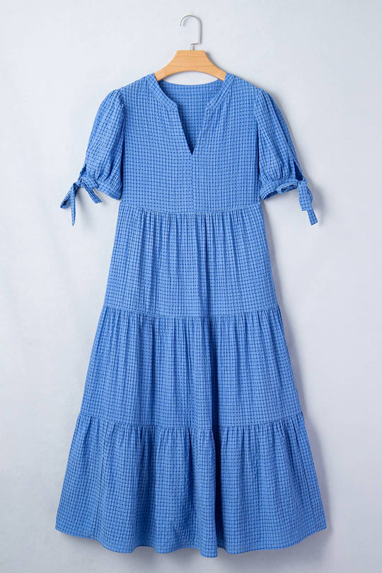 Bow Sleeve Gingham Midi Dress, view 6