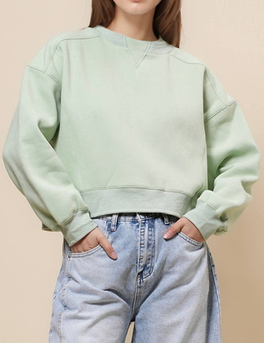 Ladies Solid Color Cropped Pullover