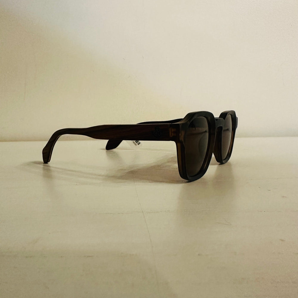 Tortoise frame wooden sunglasses side view