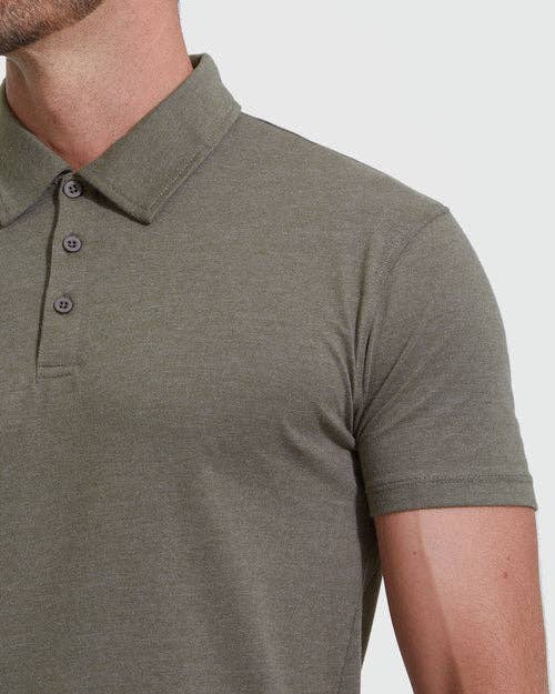 Short Sleeve Shirt | Polo | Heather Military Green, view 6