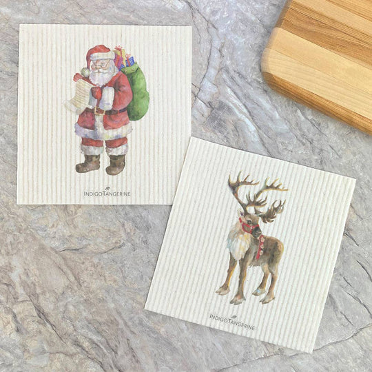 Santa, Reindeer 2pk - Christmas Dish Cloth