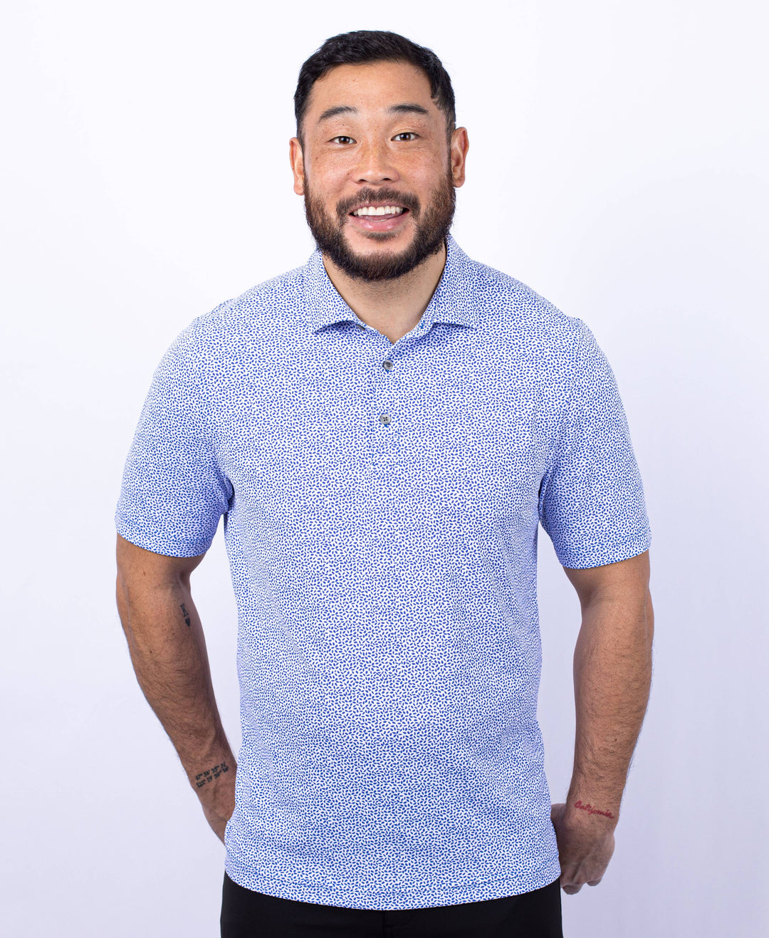 Virtue Eco Pique Botanical Print Recycled Polo - Chelan Royal Blue