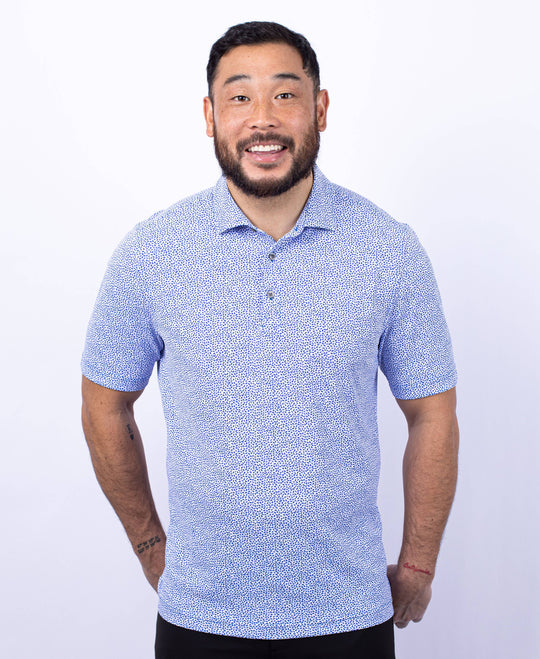 Virtue Eco Pique Botanical Print Recycled Polo - Chelan Royal Blue