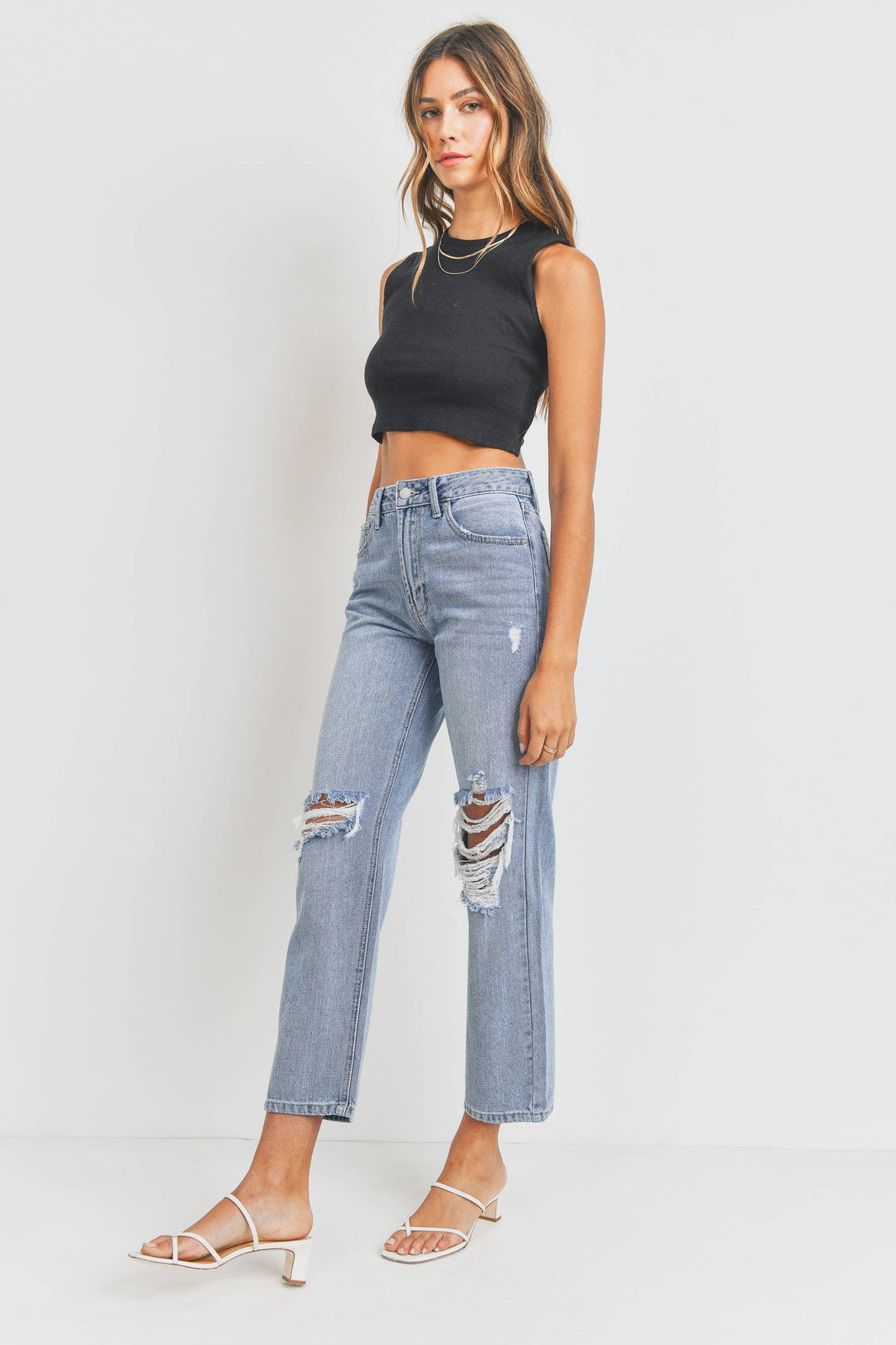 Just USA Jeans High Rise Cropped Distressed Straight Leg – Rust