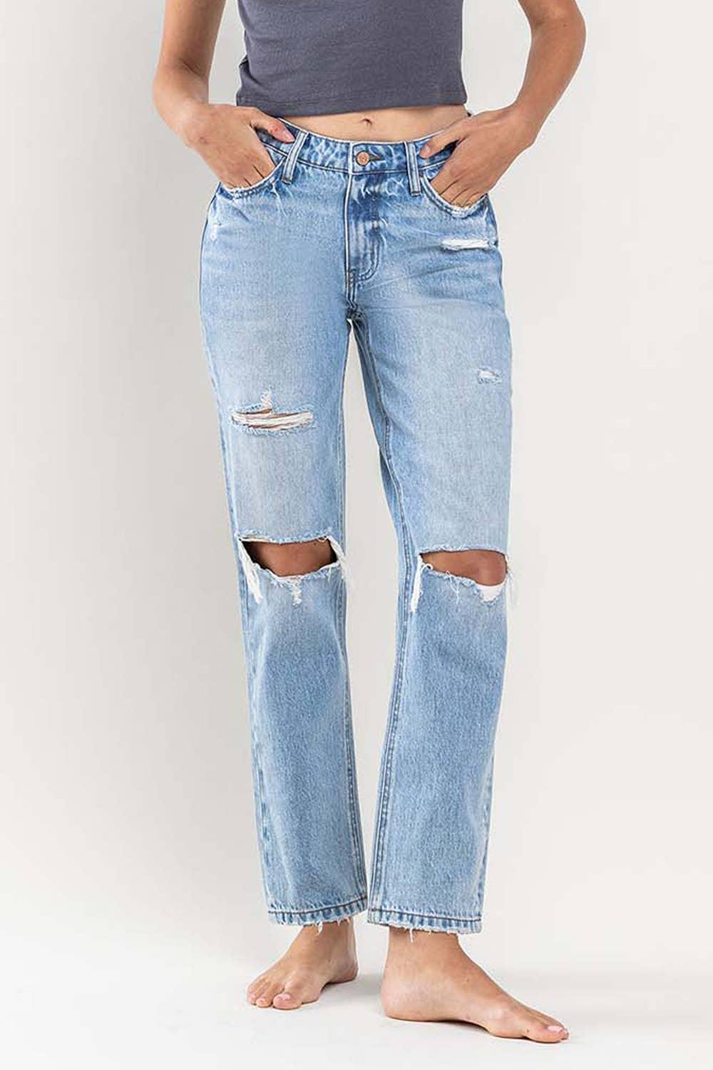 High Rise Distressed Straight Jeans - Rust & Refined