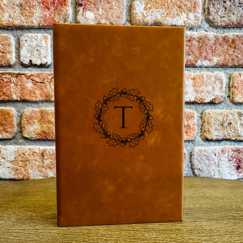 Custom Fall Monogram Leather Journal - monogram letter T