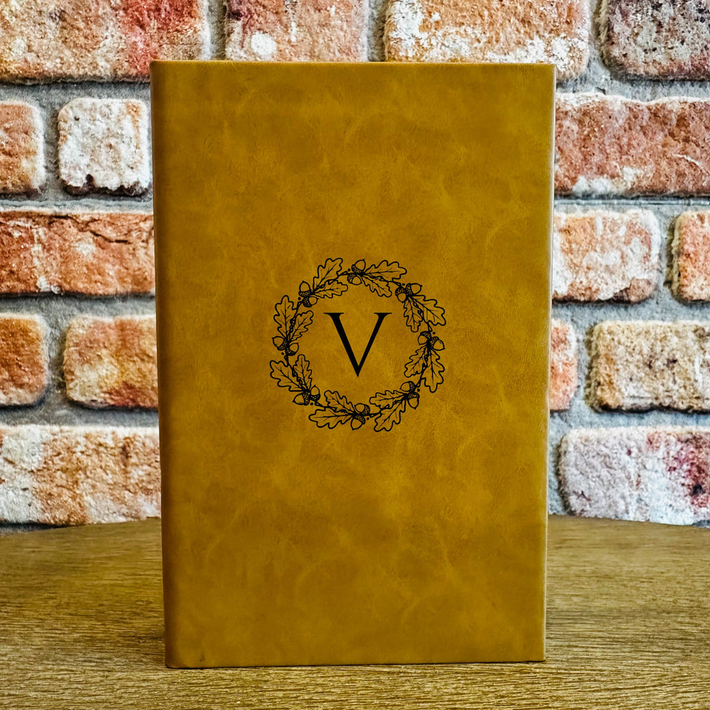 Custom Fall Monogram Leather Journal - monogram letter V