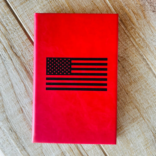 Red leatherette journal with engraved American flag