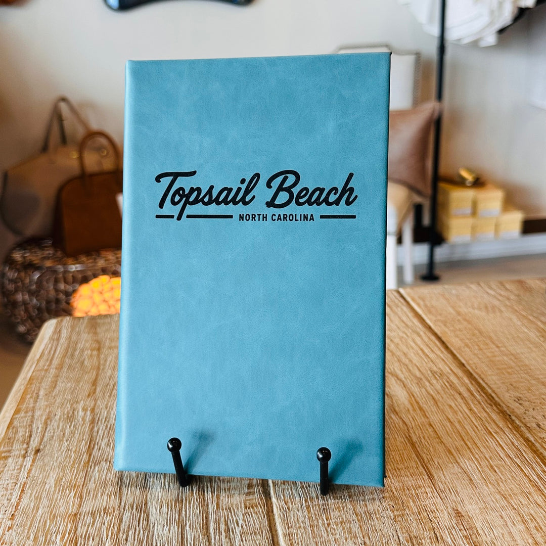 Teal journal with engraved Topsail Beach North Carolina script