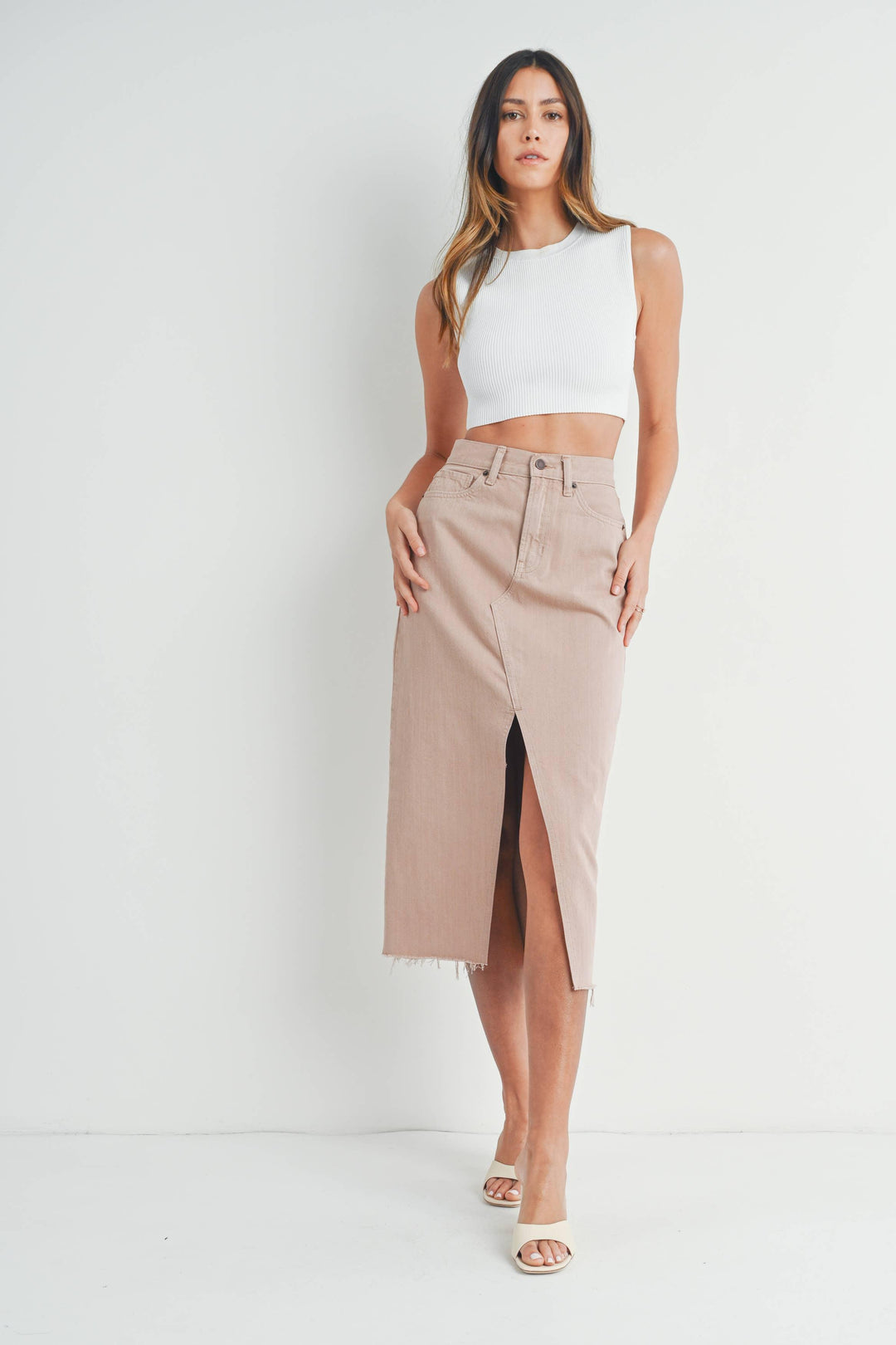 Just USA Jeans - JK231N - SAND - Open Slit Midi Skirt - Rust & Refined