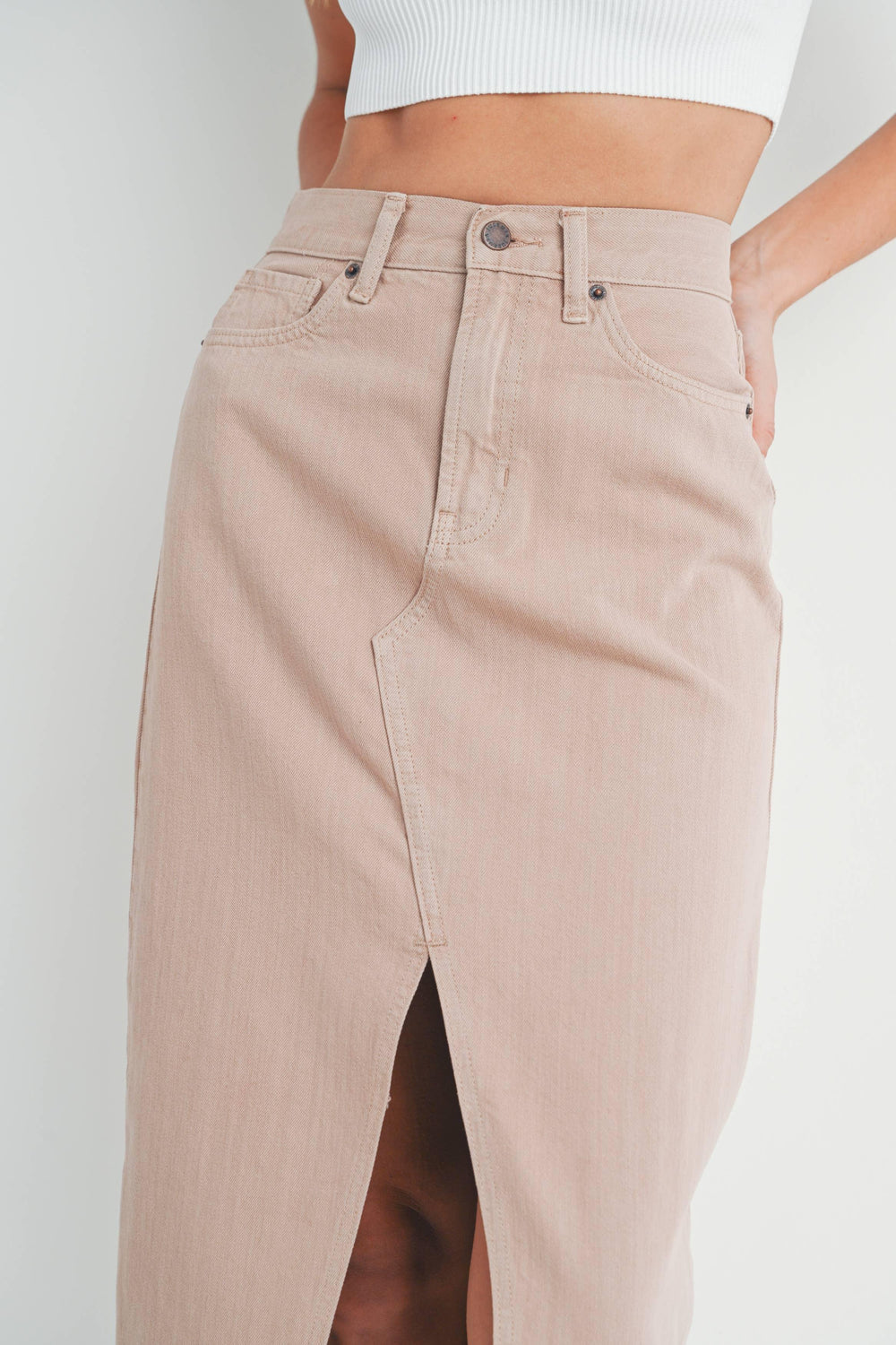 Just USA Jeans - JK231N - SAND - Open Slit Midi Skirt - Rust & Refined