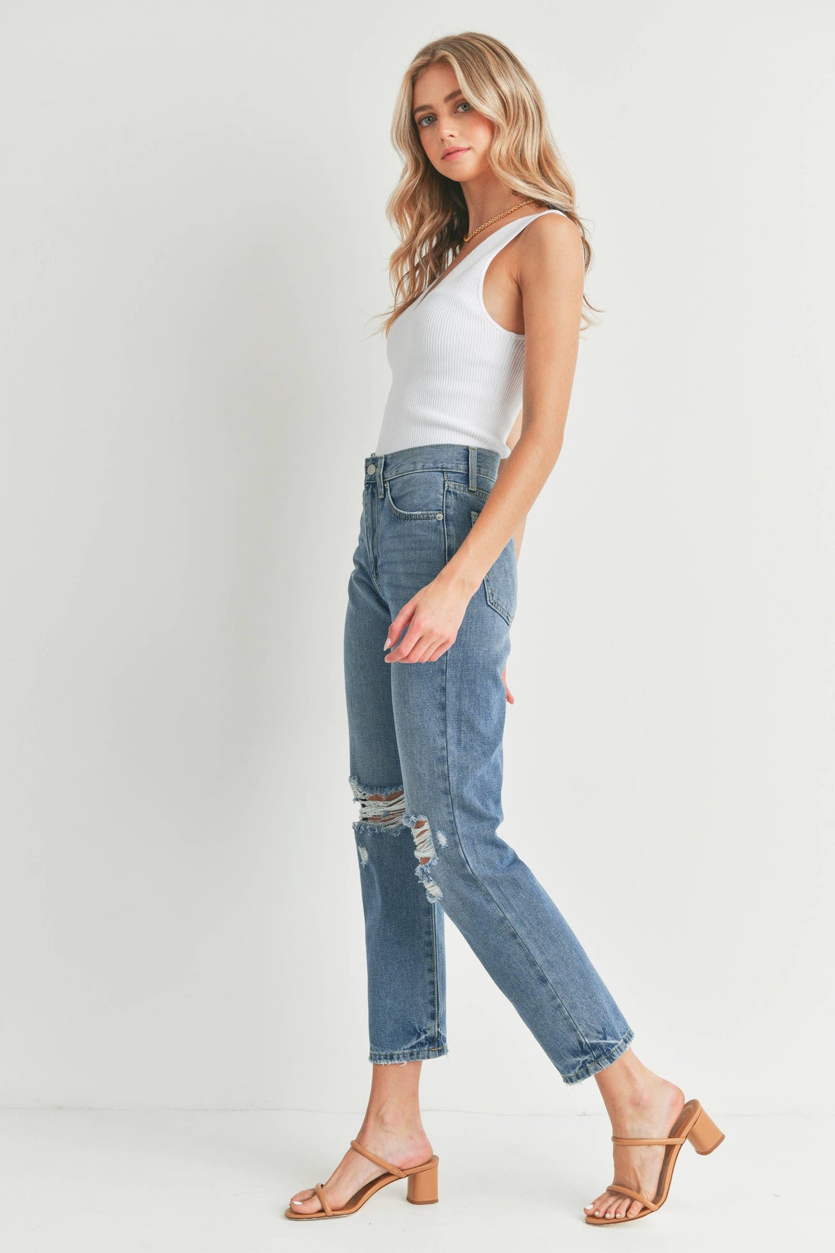 Just USA Jeans - JP181N - MED - Non Stretch Distressed Straight: 8 - Rust & Refined