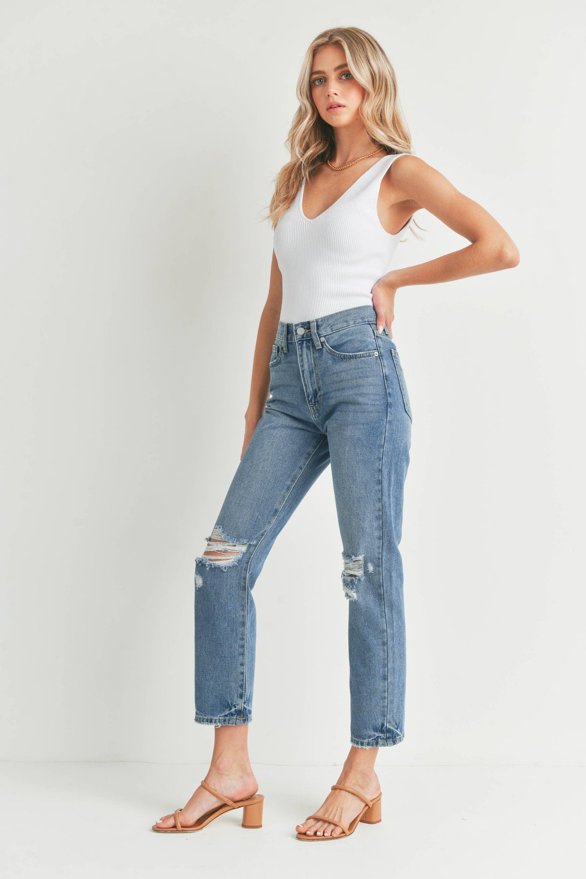 Just USA Jeans - JP181N - MED - Non Stretch Distressed Straight: 8 - Rust & Refined