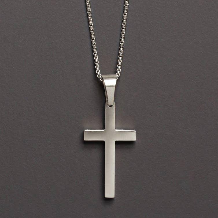 LARGE STAINLESS STEEL CROSS NECKLACE FOR MEN: 24 INCHES - Rust & Refined