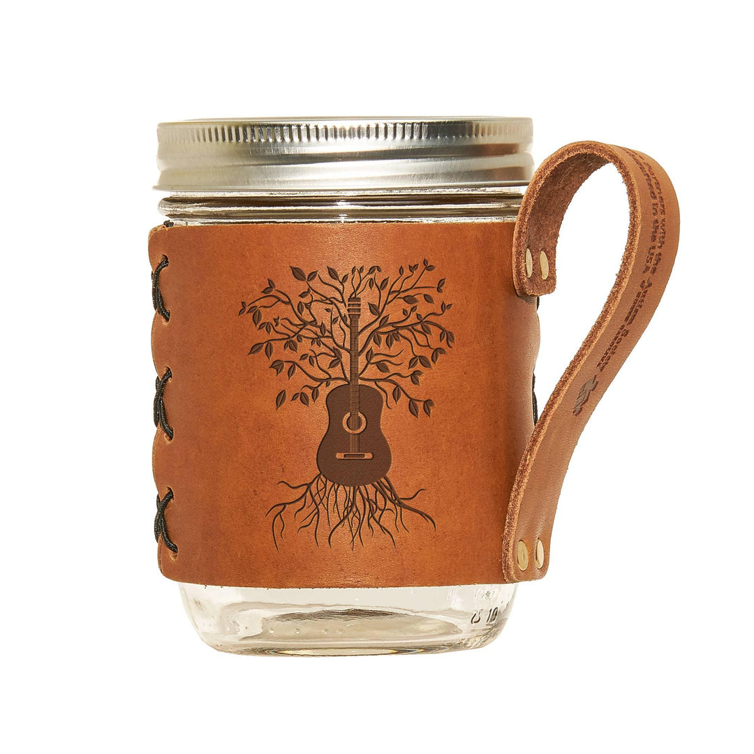 Leather Mason Jar Sleeve with Handle Includes Jar (Box Set) - Rust & Refined