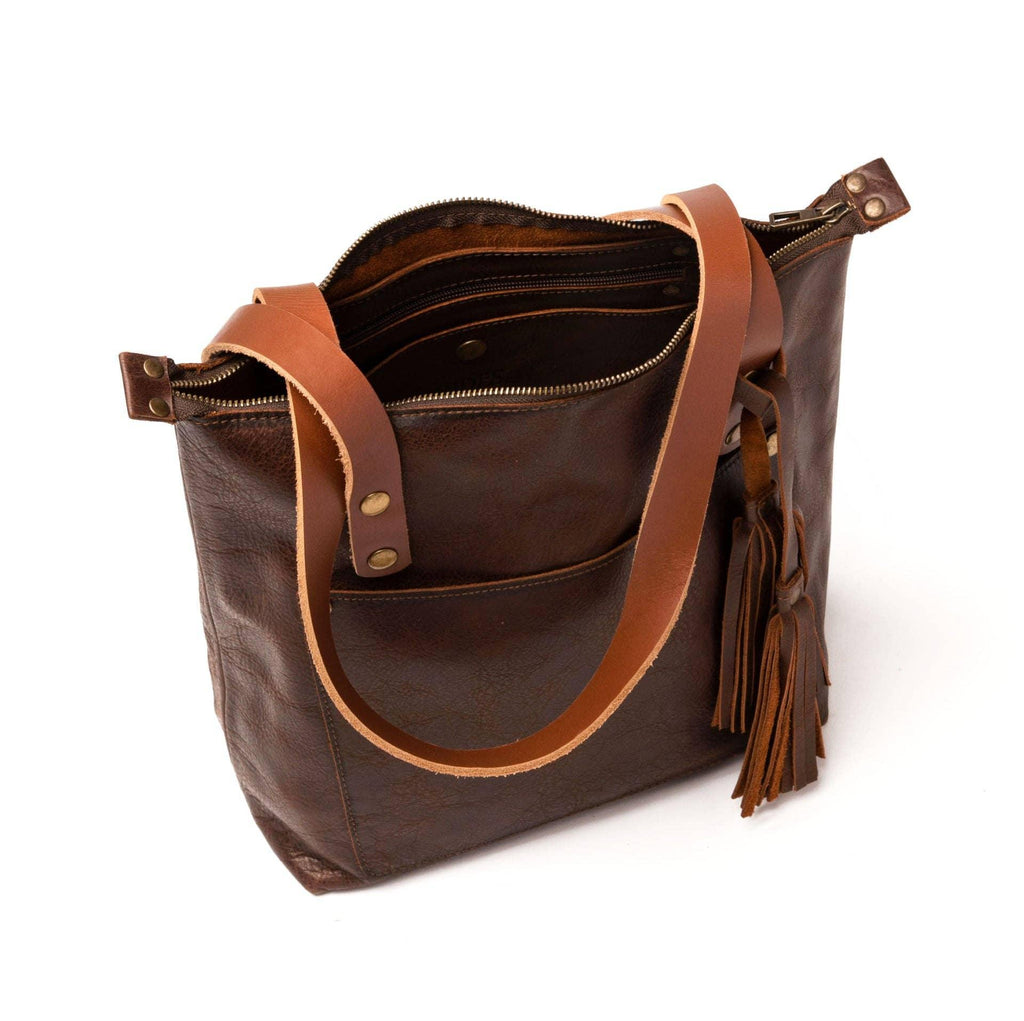 Leather Tote with Zipper - Medium / Saddle Brown - Rust & Refined