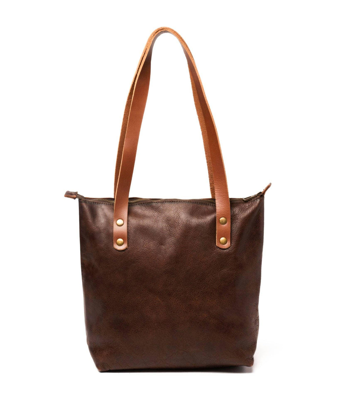 Leather Tote with Zipper - Medium / Saddle Brown - Rust & Refined