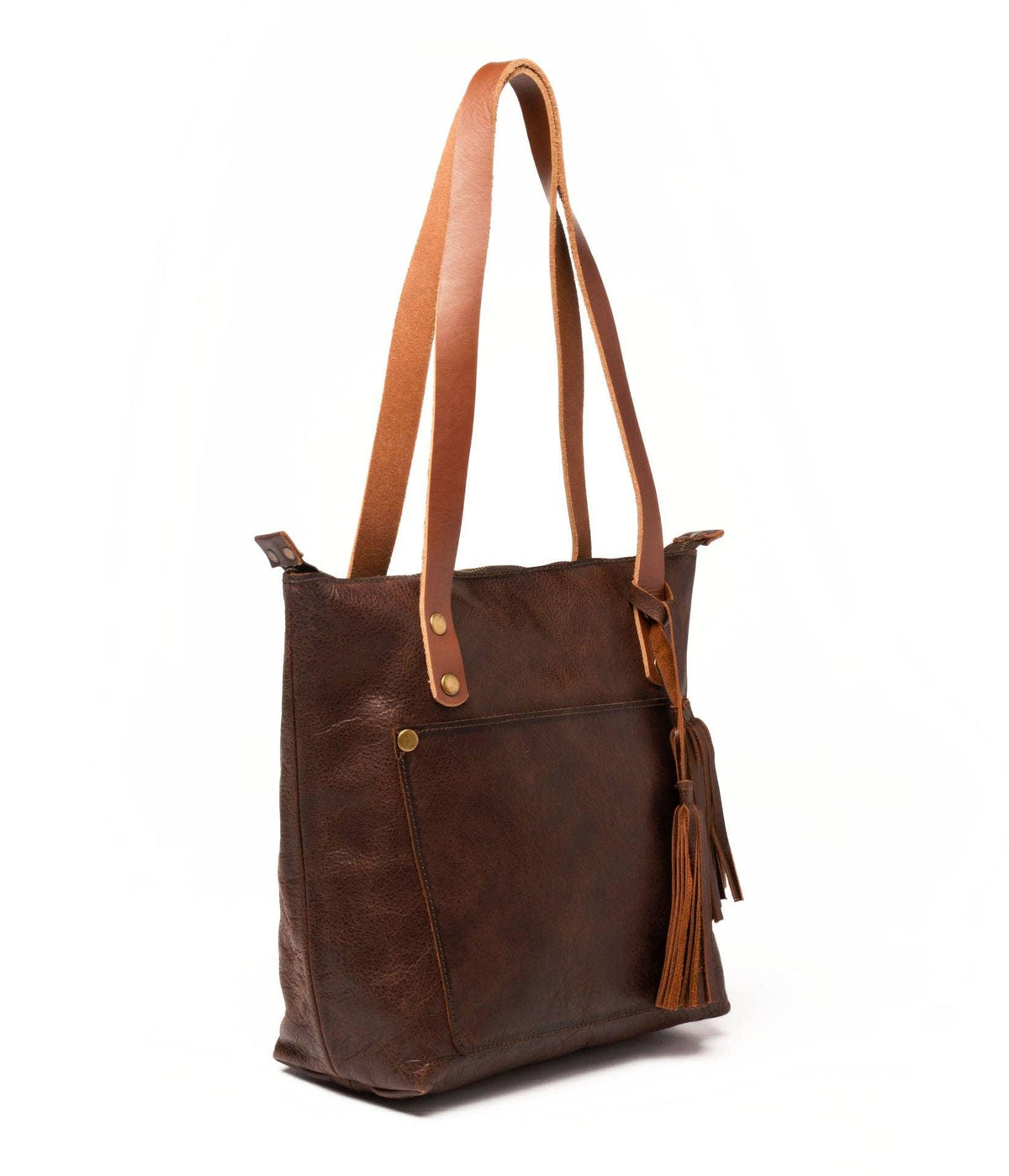 Leather Tote with Zipper - Medium / Saddle Brown - Rust & Refined