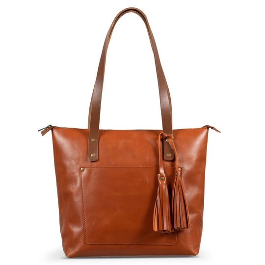 Leather Tote with Zipper - Medium / Saddle Brown - Rust & Refined