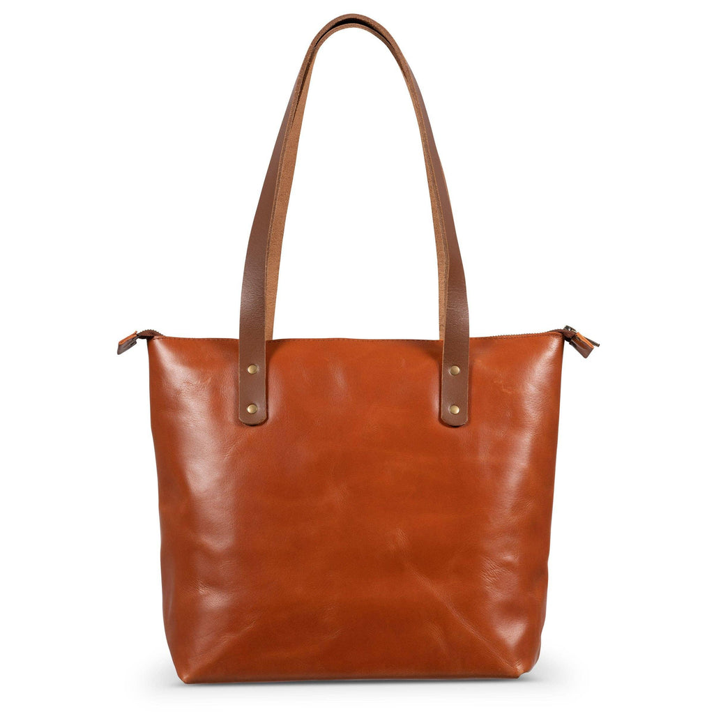 Leather Tote with Zipper - Medium / Saddle Brown - Rust & Refined