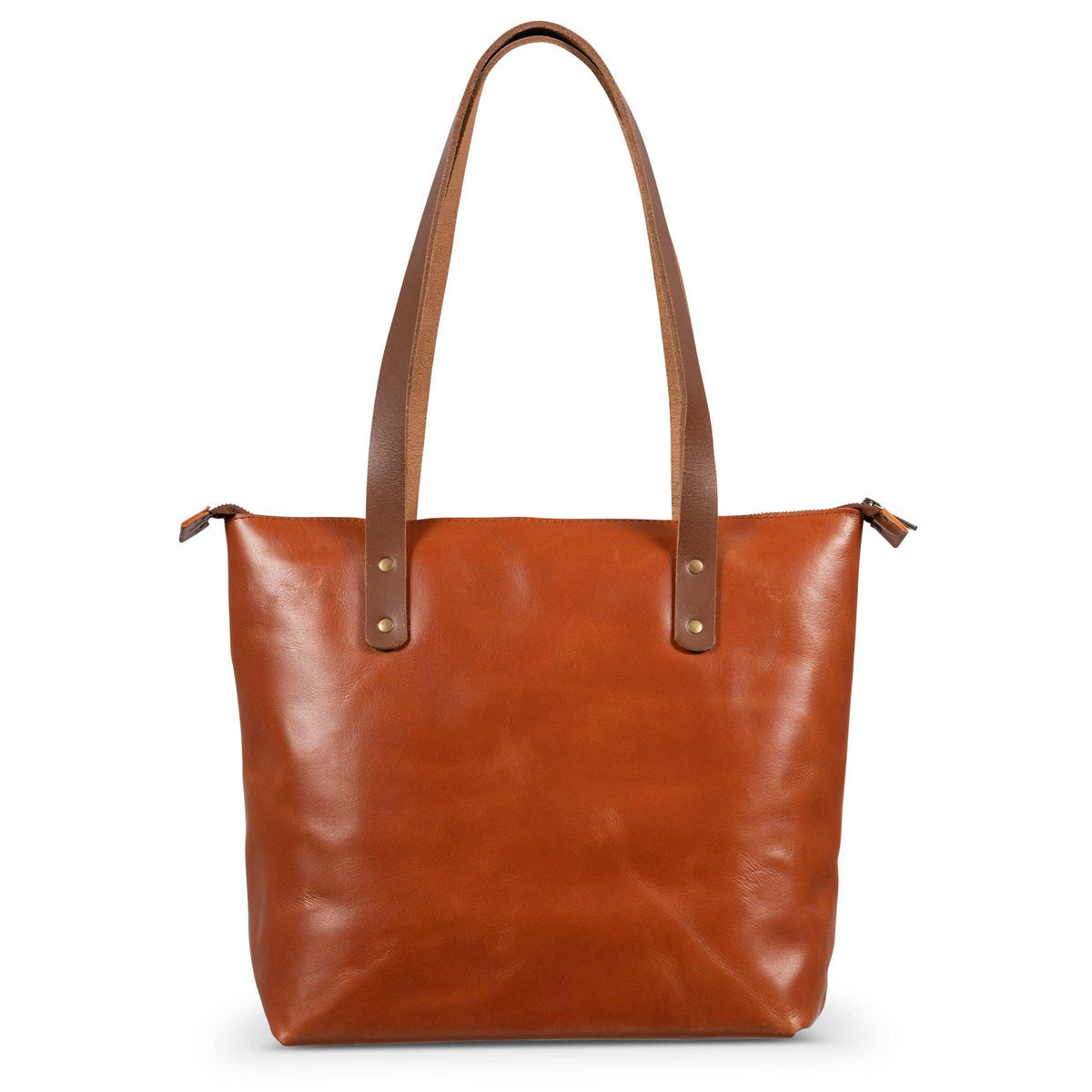 Leather Tote with Zipper - Medium / Saddle Brown - Rust & Refined