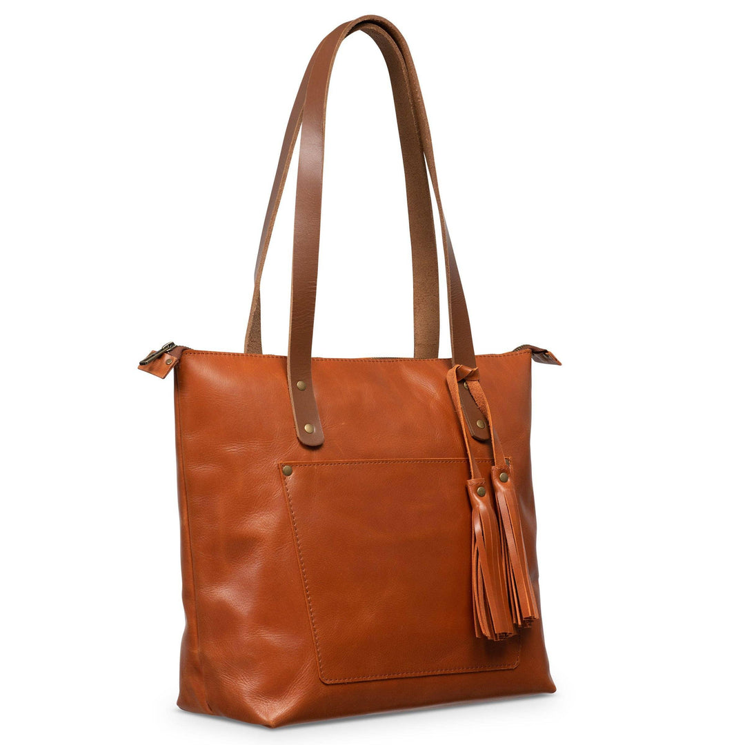 Leather Tote with Zipper - Medium / Saddle Brown - Rust & Refined
