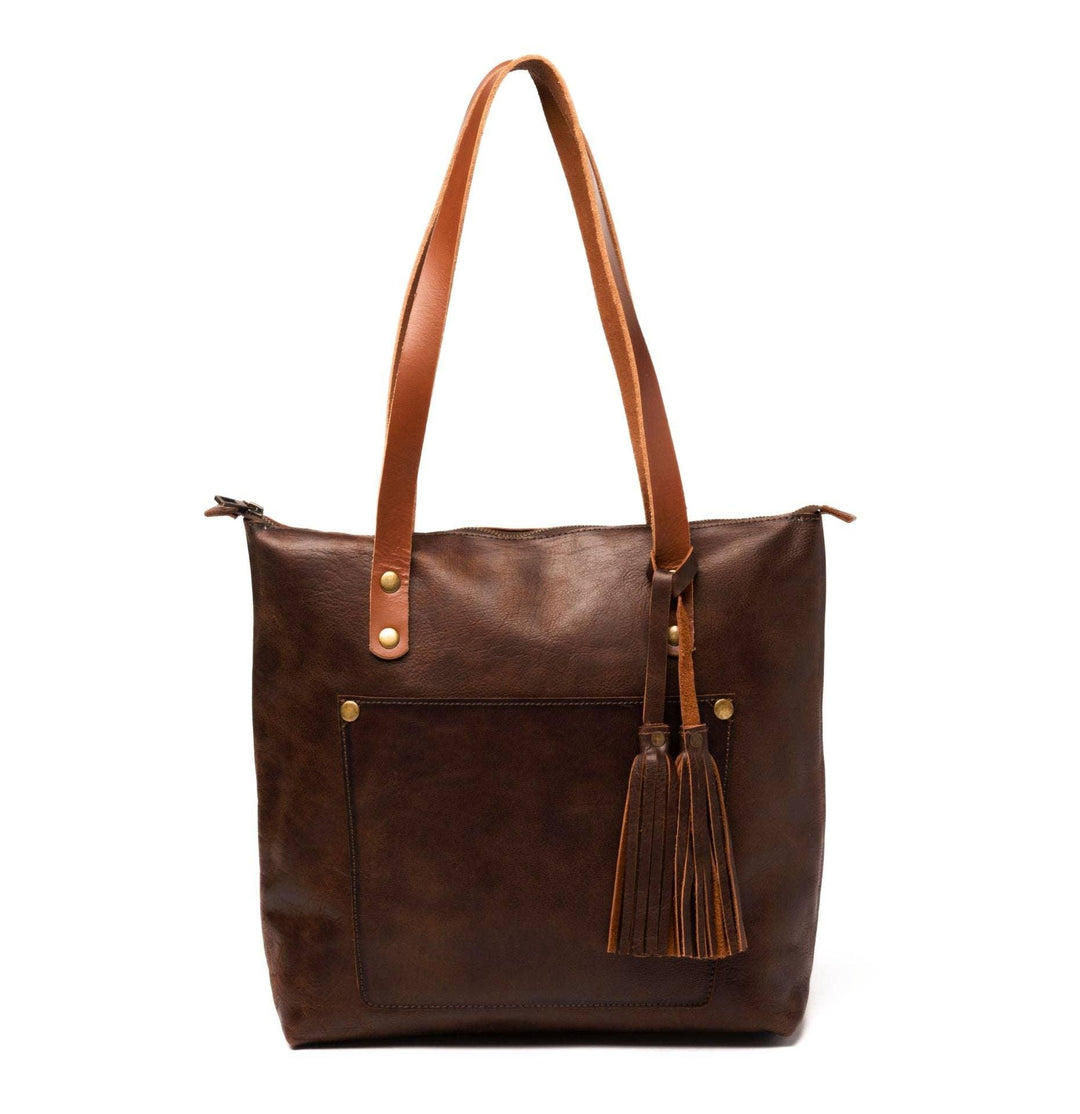 Leather Tote with Zipper - Medium / Saddle Brown - Rust & Refined