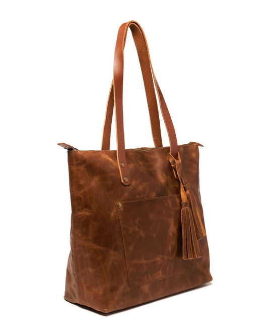 Leather Tote with Zipper - Medium / Saddle Brown - Rust & Refined