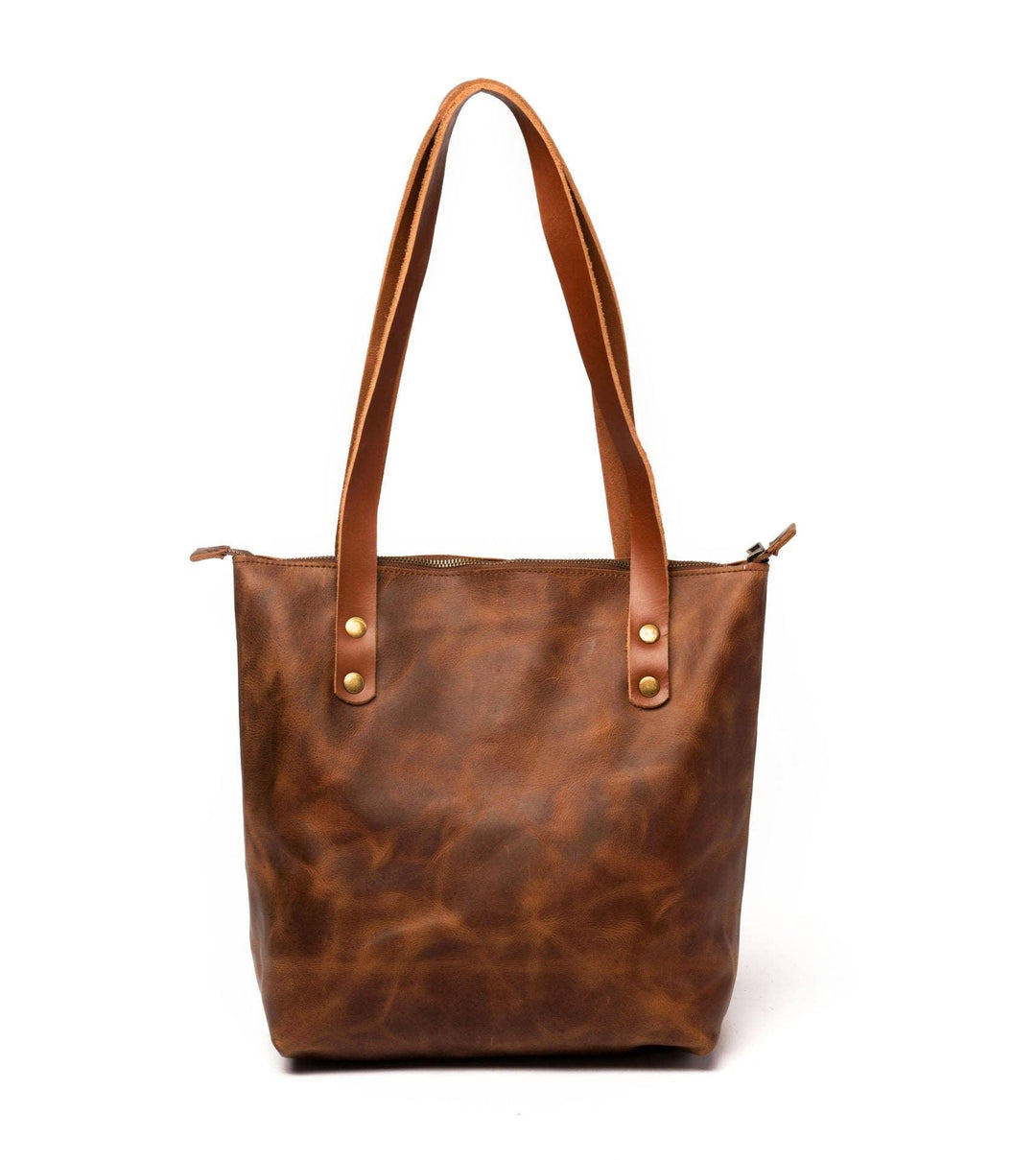 Leather Tote with Zipper - Medium / Saddle Brown - Rust & Refined