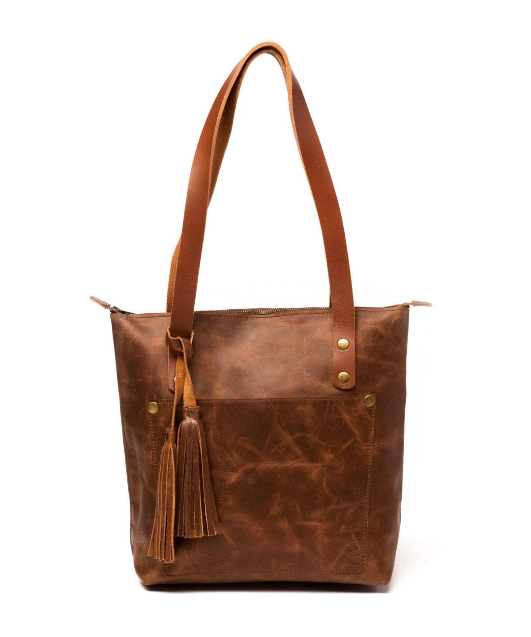 Leather Tote with Zipper - Medium / Saddle Brown - Rust & Refined