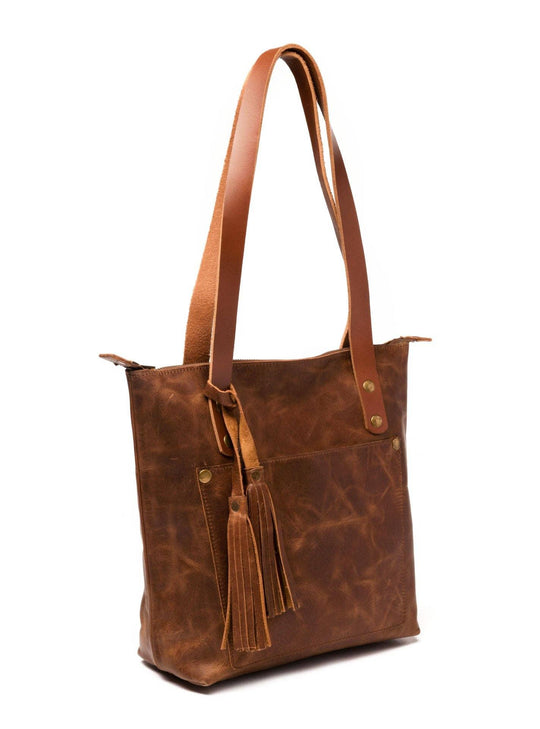 Leather Tote with Zipper - Medium / Saddle Brown - Rust & Refined