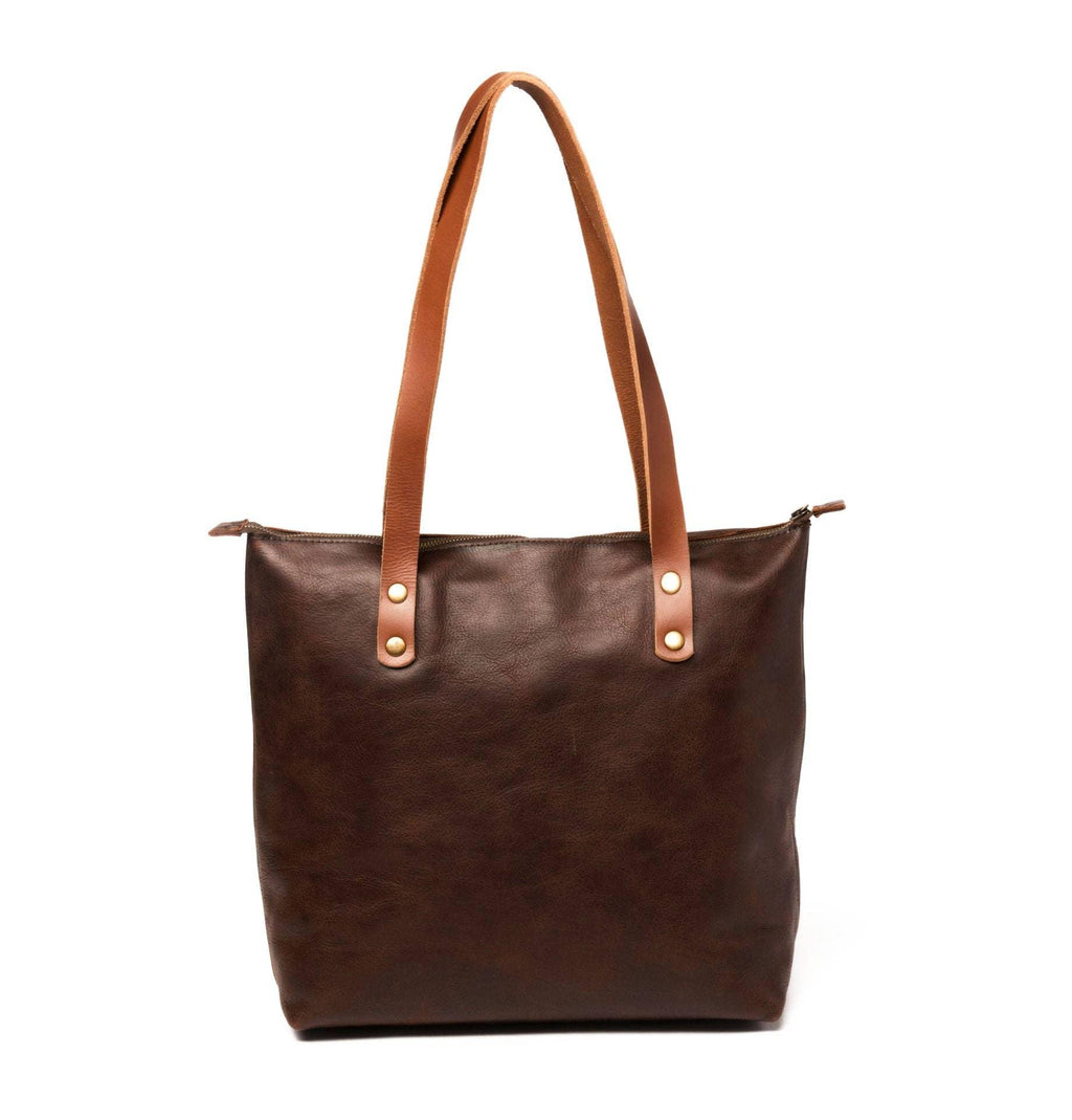Leather Tote with Zipper - Medium / Saddle Brown - Rust & Refined