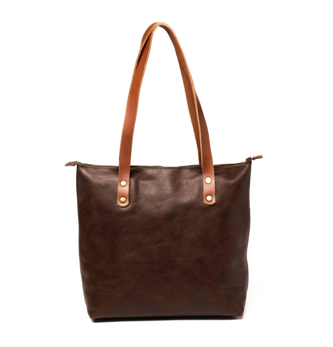 Leather Tote with Zipper - Medium / Saddle Brown - Rust & Refined